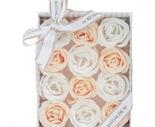 COFFRET DE 12 ROSES DE SAVON  - PARFUM ROSE