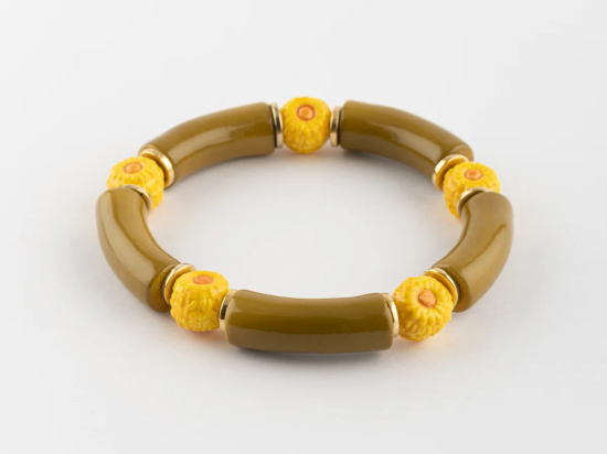 BRACELET EN PORCELAINE, PERLES DE VERRE ET LAITON DORÉ -NACH
