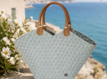 SAC SWEETHEART VERT EUCALYPTUS - CABAS EN PLASTIQUE RECYCLÉ ET CUIR