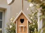 NICHOIR À OISEAUX EN BOIS NATUREL ET BLANC