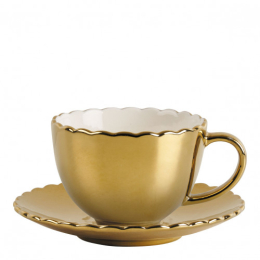 TASSE A THE  ET SOUS TASSE  DOREE