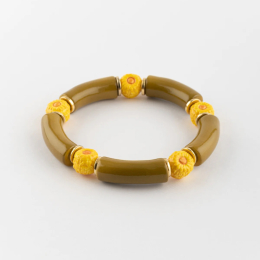 BRACELET EN PORCELAINE, PERLES DE VERRE ET LAITON DORÉ -NACH